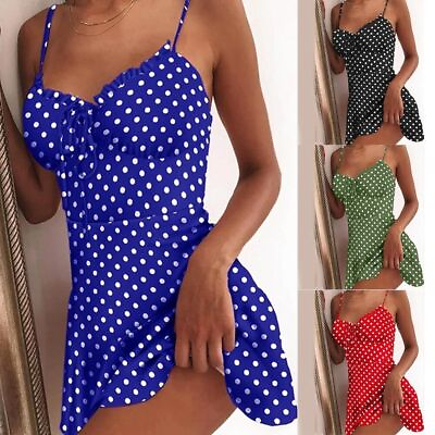 #ad Womens Printed Summer Beach Boho Sundress Ladies Strappy V Neck Mini Cami Dress $8.22