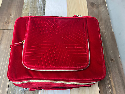 #ad Estee Lauder Bag Red Velvet Train Make Up Case Only Travel Storage Designer $9.00