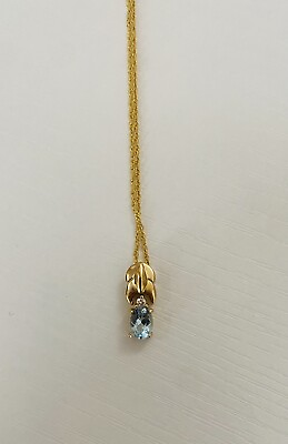 #ad Yellow 14k Gold Plated Dainty Thin Chain Necklace with light blue gem 18 inches $45.00