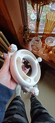 #ad Vintage LeftonCeramic Ivory White Flower Ring Frog cherub PERFECT $59.00