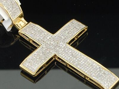#ad Mens 10K Yellow Gold 2.25quot; Diamond Jesus Piece Pendant Cross Charm .95 Ct $1175.00