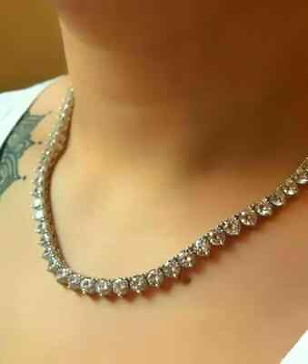 #ad 4MM Round Cut Simulated Diamond Tennis Necklace 925 Sterling Plated Silver 18#x27;#x27; $186.29