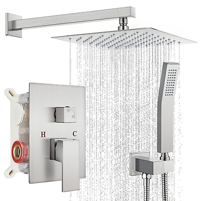 #ad Brushed Nickel Shower Faucet Set with Valve Handle Rain Shower Head Combo System $69.00