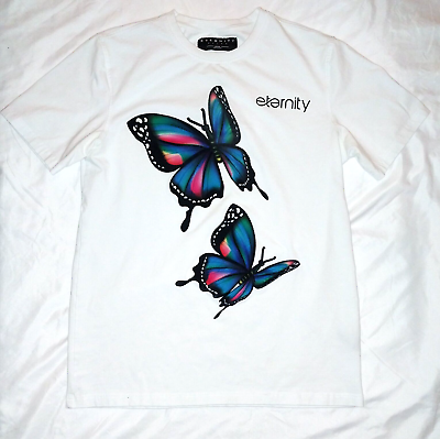 Eternity Men#x27;s 100% Authentic butterflies T Shirt White Medium $14.24