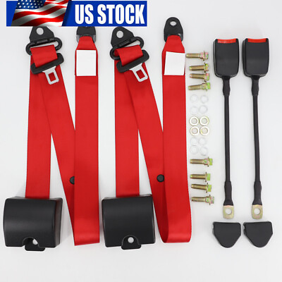 #ad 2 Sets Cars 3 Point Harness Replace Adjustable Seat Belt Lap Strap Red $49.99