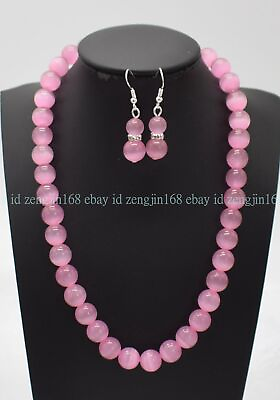 #ad Charming 8mm Pink Opal Cat#x27;s Eye Gemstone Round Beads Necklace Earrings 16 36quot; $7.51