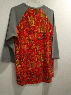 #ad LuLaRoe T Shirt 3 4 Long Sleeve Large Orange gray Large 28 1 2 L 22” pit to pit $6.98