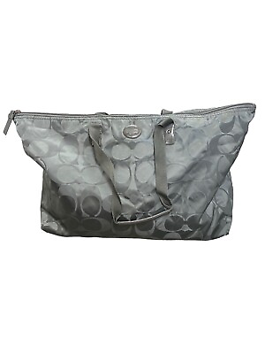 #ad COACH Grey Nylon Signature Travel Tote Overnight Weekender Zippered bag $50.00