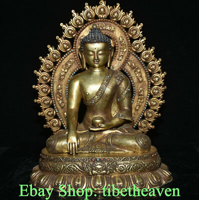 #ad 12quot; Old Tibet 24k Gold Buddhism Shakyamuni Sakyamuni Amitabha Buddha Statue $2999.00