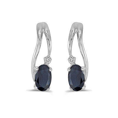 #ad 14k White Gold Oval Sapphire And Diamond Wave Earrings $207.95