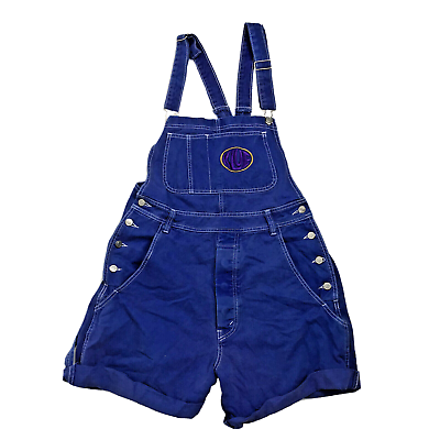#ad 1990s Overall Shorts Vintage Size M Blue Embroidered Pockets Hip Hop Carpenter $44.99