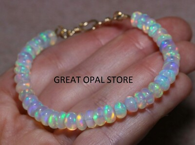 #ad Opal Beads Sterling Silver Natural Ethiopian Opal Gemstone Beads 6quot;Bracelet .. $20.45