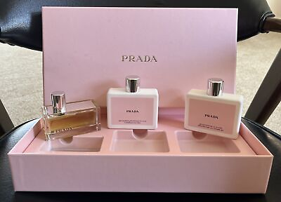 #ad Prada 3 piece Gift Set with Amber EDP Spray Body Lotion amp; Shower Gel Made Spain $154.99