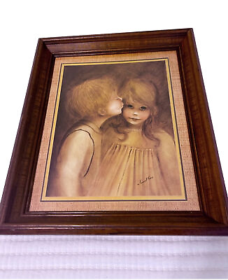 #ad Vintage Art Margaret Keane Kane Big Eyes First Kiss Print W Frame $55.00
