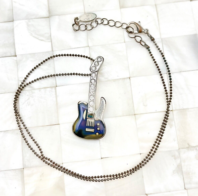 #ad Rhinestone Guitar Pendant Mood Necklace Has Wear The Vintage Strand Lot #9099 $3.49
