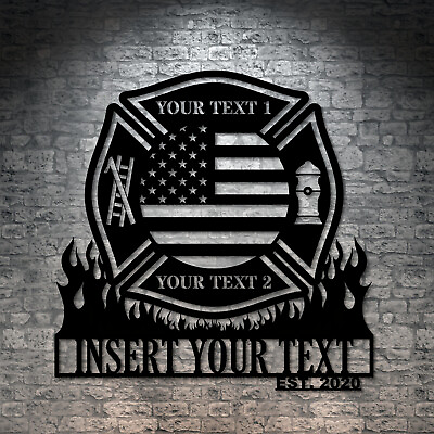 #ad US Firefighter Personalized Metal Sign Gift. American Fireman Wall Decor Hanging $229.95
