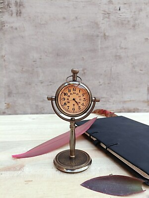 #ad Clock Desk Vintage Table Top Antique Tabletop Brass Decorative Gift Mechanical $43.70