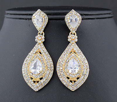 #ad Drop Austrian Rhinestone Crystal CZ Chandelier Dangle Earrings Wed E3510G GOLD $7.99