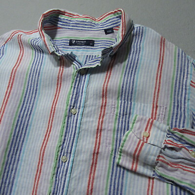 #ad Cremieux Mens 100% Linen Button Down Shirt Sz XL Multicolor Striped Pocket $14.29