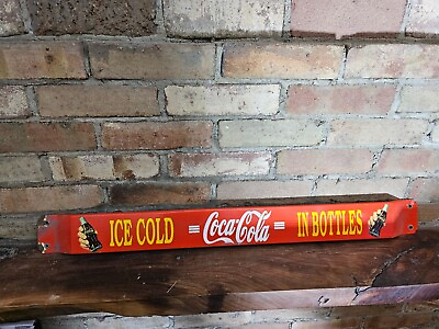#ad VINTAGE COCA COLA PORCELAIN SIGN SODA ICE COLD BOTTLE DOOR PUSH BAR DRINK GAS $433.40