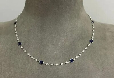 #ad 18 Ct Oval Cut Simulated Sapphire Women Link Tennis Necklace 14k White Gold Over $199.99