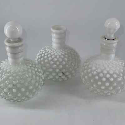 #ad Fenton Hobnail White Opalescent Glass Perfume Bottles 3 Total w Stoppers See Pic $27.00