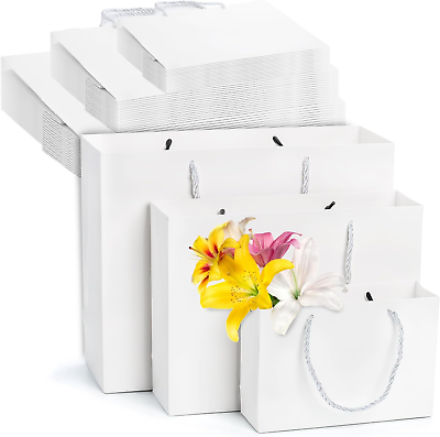 #ad #ad 30 Pack White Gift Bags Waterproof Kraft Paper Bags with Handle Bulk Heavy Dut $36.36