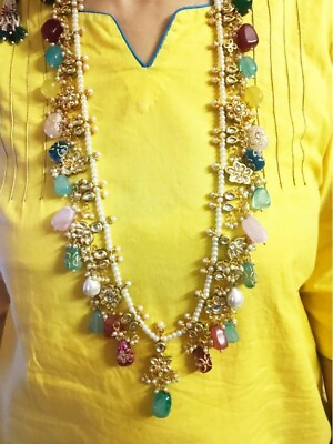 Indian Long Necklace Bridal Wedding Kundan Ethnic Bollywood Fashion Jewelry Sets $60.43