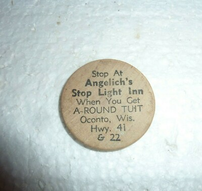 #ad Vintage Wooden Tuit Oconto Wisconsin Wi Angelich#x27;s Stop Light Inn Mwy 41 S 63 $6.00