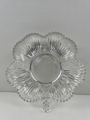 #ad Vintage Glass Four Leaf Clover Shamrock Decorative Candy Jewelry Dish Trinket 6quot; $4.49