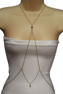 #ad Women Necklace Fashion Gold Body Chain Jewelry Harness Belly Thin Link Crosses $11.99