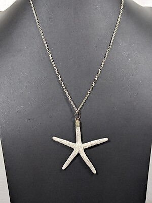 #ad Vintage White Starfish Pendant Necklace Beachy Coastal Silver Tone 20 inch $9.09