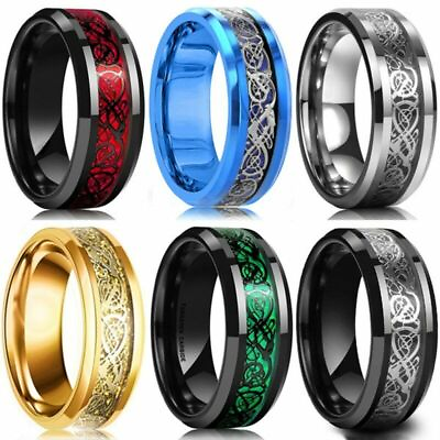 Mens womens Stainless Steel Dragon Band Ring Crystal Rings Silver Color Jewelry C $2.49