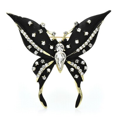 #ad Charming Black Butterfly Brooch Fashion Rhinestone Party Pins Women Jewelry Gift $4.39