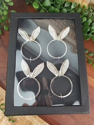 #ad #ad Tahari Home Napkin Rings Easter Bunny Rabbit Ears Rhinestone Silver Bling Set 4 $27.90