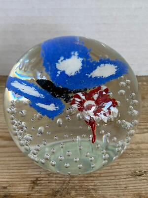 #ad Murano ? Glass Paperweight Butterfly Flower Bullicante EUC $69.99