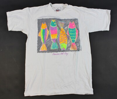 #ad Vintage Marina Del Rey California Tourist Shirt 80s 90s Neon Fish Single Stitch $11.99