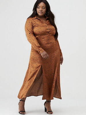 #ad AX Paris Curve Plus Satin Printed Maxi Shirt Dress Rust Orange UK Size 20 GBP 27.99