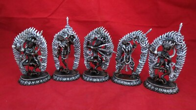 #ad Tibetan Buddhism Set of 5 Yogini Dakini Silver Oxide Copper Statue Figure free $270.00