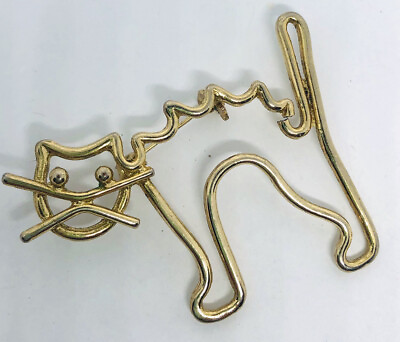 #ad Adorable Large Cat Brooch Cat Lovers Gold Tone Vintage Jewelry $22.50