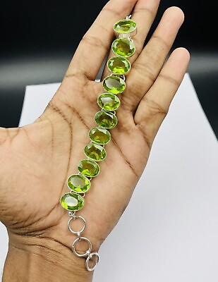 #ad 925 Sterling Silver Green Peridot Gemstone Handmade Jewelry Chain Bracelet $23.99