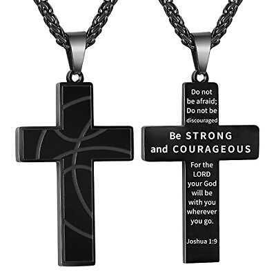 #ad #ad Basketball Cross Necklace Men Stainless Steel Pendant Joshua 1:9 $20.45