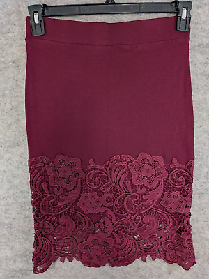 #ad Olivia Blu Skirt Women Small Redish Purple Stretch Knit Straight Pullon Lace Hem $13.39
