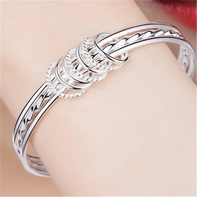 #ad 925 Sterling Silver Bracelet three coil Style Women#x27;s Jewelry Gift $10.99
