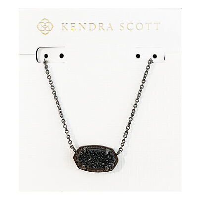 #ad Kendra Scott Elisa Oval Pendant Necklace in Gunmetal and Black Drusy $70.00