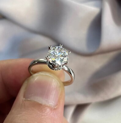 #ad Minimal Hidden Halo Sterling Silver 1.60 CT Round Cut Moissanite Wedding Ring $124.00