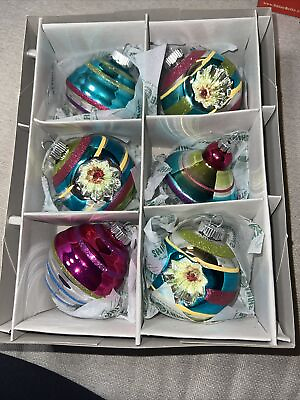 #ad Christopher Radko Shiny Brite 3”Multi Colored Christmas Ornaments Box Of 6 2010 $34.99