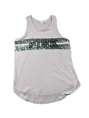 #ad PINK Victoria Secret Sequin Tank Top Women#x27;s XS Purple Sleeveless Shirt $24.99