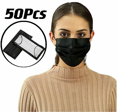 #ad 50 Pcs Black White Face Mask Disposable Non Medical Surgical Earloop Mouth Cover $7.58