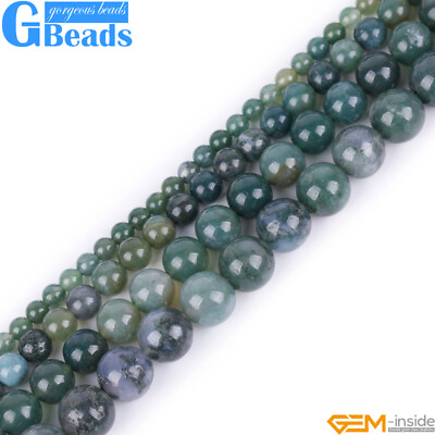 #ad Natural Stone Moss Agate Gemstone Round Beads For Jewelry Making Free Shipping $5.41